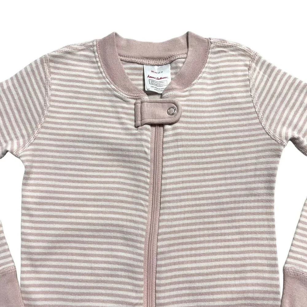 Hanna Andersson Sz 90 (3T) Pink Striped Zipper Footie Pajamas